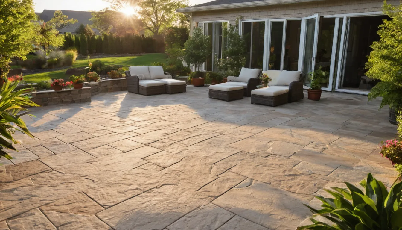A stamped concrete patio behind a home in the Saginaw area